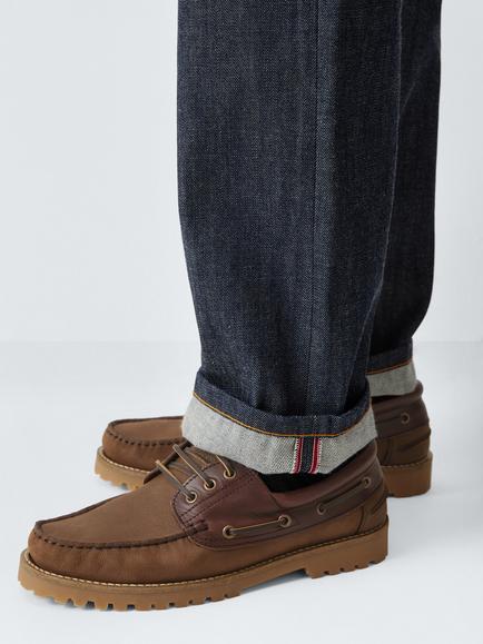 John Lewis Bure Leather Boat Shoes, Brown Mid - view 2, Brown Mid