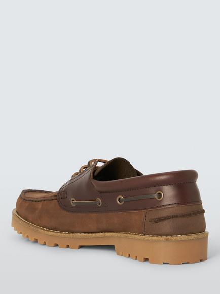John Lewis Bure Leather Boat Shoes, Brown Mid - view 2, Brown Mid