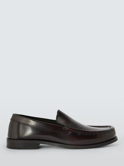 John Lewis Camden Aysmetric Leather Loafers, Red Bordeaux, Red Bordeaux