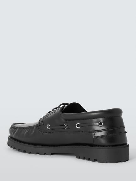 John Lewis Thurne Leather Boat Shoes, Black Black - view 2, Black Black