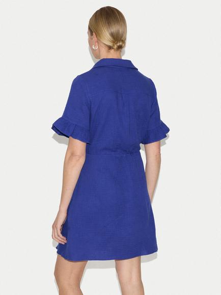 Jigsaw Cheesecloth Cotton Mini Shirt Dress - view 2, Blue
