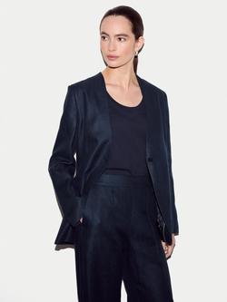 Jigsaw Irish Linen Collarless Blazer, Navy, Navy