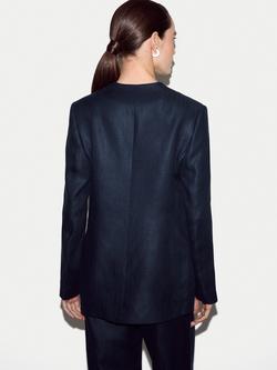 Jigsaw Irish Linen Collarless Blazer, Navy - view 2, Navy