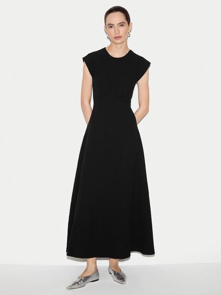 Jigsaw Crinkle A-Line Midi Dress, Black
