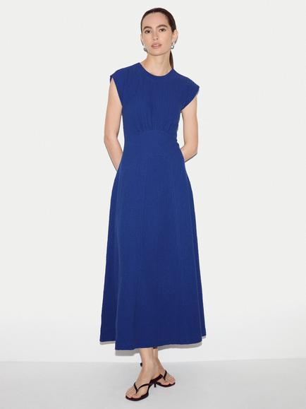 Jigsaw Crinkle A-Line Midi Dress, Blue