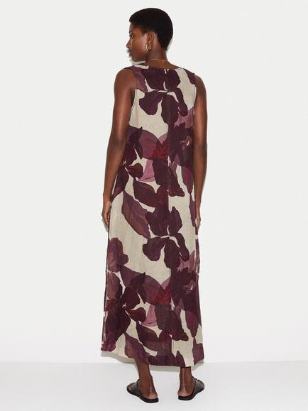 Jigsaw Iris Leaf Linen Maxi Dress, Burgundy/Off White - view 2, Burgundy/Off White