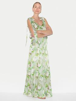 Jigsaw Sketch Rose Tie Maxi Dress, Green, Green