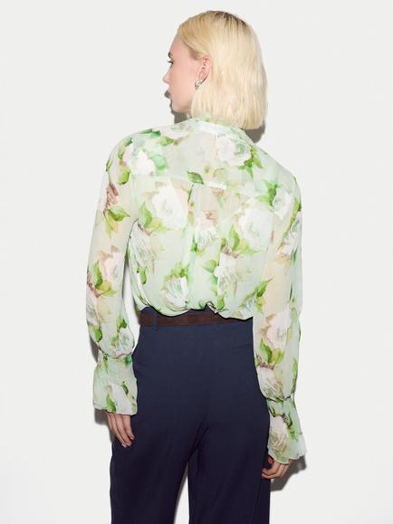 Jigsaw Sketch Rose Print Georgette Top, Green/Multi - view 2, Green/Multi