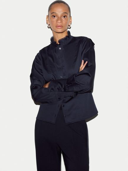 Jigsaw Slim Stand Collar Shirt, Navy