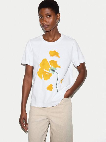 Jigsaw Cotton Poppy Print T-Shirt, Multi, Multi