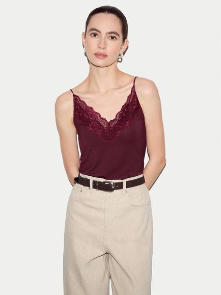 Jigsaw Lace Trim Camisole, Burgundy