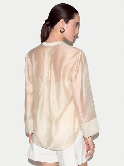 Jigsaw V-Neck Sheer Long Sleeve Top, Cream - view 2, Cream