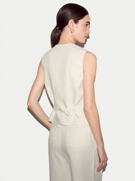 Jigsaw Linen Suit Waistcoat, Cream - view 2, Cream