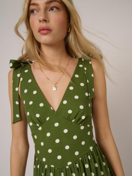 green dress white spots Dot Vintage Olive Green Polka Green Dress With White Spots Libby Lurex Midi  Dress Green And Gold  This Is Unfolded