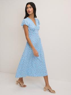 Nobody's Child Kacey Floral Print Short Sleeve Midi Dress, Blue/Multi, Blue/Multi