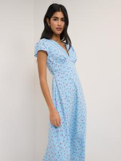 Nobody's Child Kacey Floral Print Short Sleeve Midi Dress, Blue/Multi - view 2, Blue/Multi