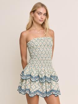 Nobody's Child x Elizabeth Scarlett Petite Kai Ocean Print Bandeau Mini Dress, Cream/Blue - view 2, Cream/Blue