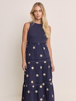 Nobody's Child Petite Calloway Sleeveless Embroidered Sun Cotton Midi Dress, Navy - view 2, Navy
