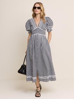 Nobody's Child Saffy Gingham Seersucker Short Sleeve Midi Dress, Black/White, Black/White