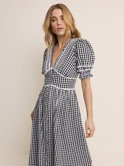 Nobody's Child Saffy Gingham Seersucker Short Sleeve Midi Dress, Black/White - view 2, Black/White