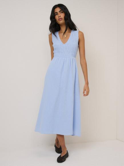 Nobody's Child Audrey Sleeveless Cotton Midi Dress, Purple, Light Blue