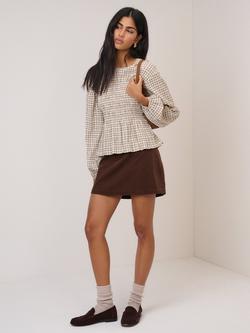 Nobody's Child Charlize Shirred Seersucker Check Top, Cream/Brown, Cream/Brown