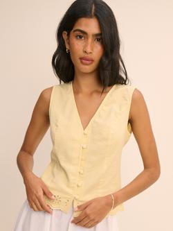 Nobody's Child Lindy Seersucker Floral Cutwork Waistcoat Top, Yellow, Yellow