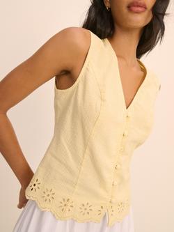 Nobody's Child Lindy Seersucker Floral Cutwork Waistcoat Top, Yellow - view 2, Yellow