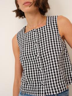 Nobody's Child Sammie Gingham Linen Rich Cropped Tank Top, Black/White - view 2, Black/White