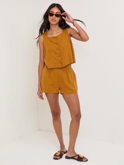 Nobody's Child Sammie Button Front Linen Blend Tank Top, White, Tan