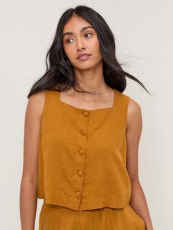 Nobody's Child Sammie Button Front Linen Blend Tank Top, White - view 2, Tan