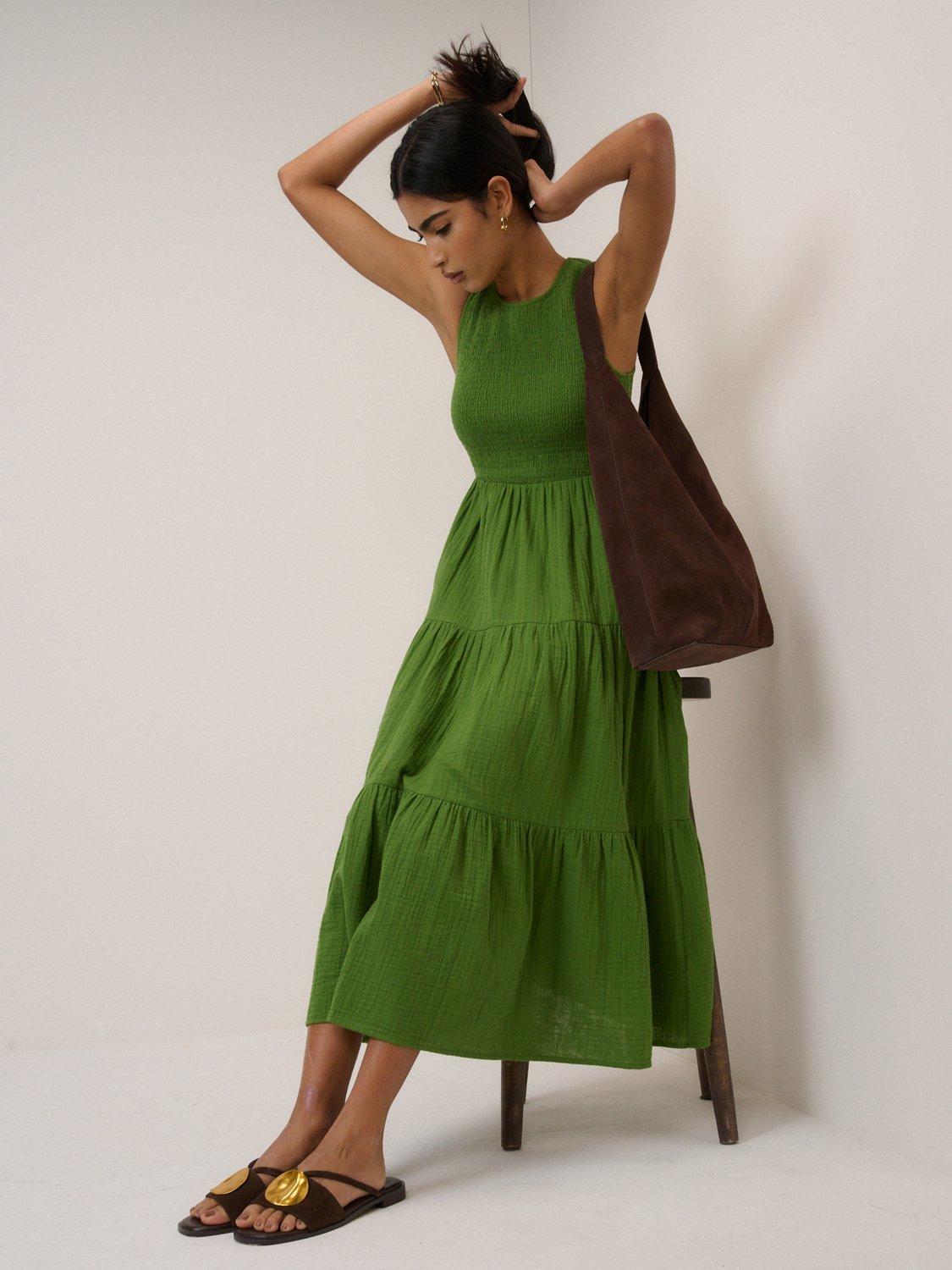 Nobody's Child Charlie Sleeveless Tiered Cotton Midi Dress, Green