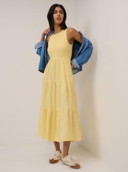 Nobody's Child Charlie Sleeveless Tiered Cotton Midi Dress, Yellow
