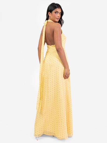 Anaya With Love Metallic Spot Halterneck Maxi Dress, Butter Yellow - view 2, Butter Yellow