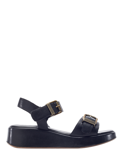 Moda in Pelle Kaprii Leather Flatform Footbed Sandals, Black