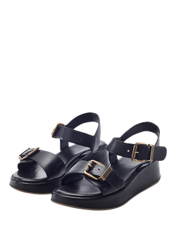 Moda in Pelle Kaprii Leather Flatform Footbed Sandals - view 2, Black