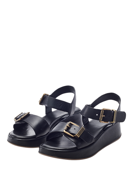 Moda in Pelle Kaprii Leather Flatform Footbed Sandals - view 2, Black