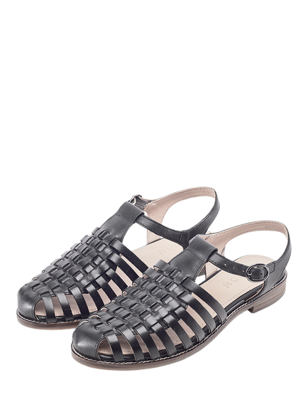Moda in Pelle Shoon Georgie Woven Leather Fisherman Sandals - view 2, Black