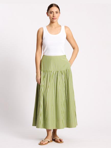 Albaray Stripe Drop Waist Skirt, Green/White, Green/White