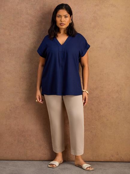 Live Unlimited Petite Linen Blend V-Neck Top, Blue - view 2, Blue