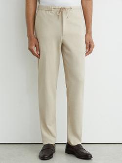 Reiss Gerrard Tailored Fit Textured Jersey Drawstring Suit Trousers, Stone, Stone