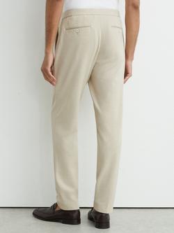 Reiss Gerrard Tailored Fit Textured Jersey Drawstring Suit Trousers, Stone - view 2, Stone