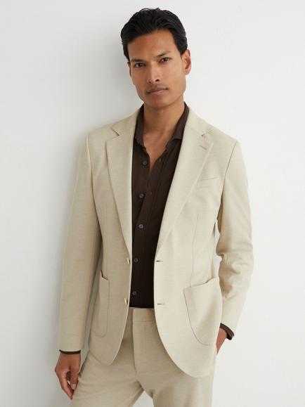 Reiss Gerrard Tailored Fit Textured Jersey Single Breasted Suit Jacket, Stone, Stone