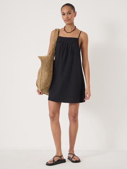 HUSH Carmen Seersucker Beach Mini Dress, Black