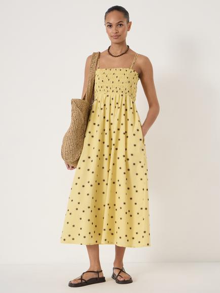 HUSH Leni Polka Dot Midi Dress, Yellow, Yellow
