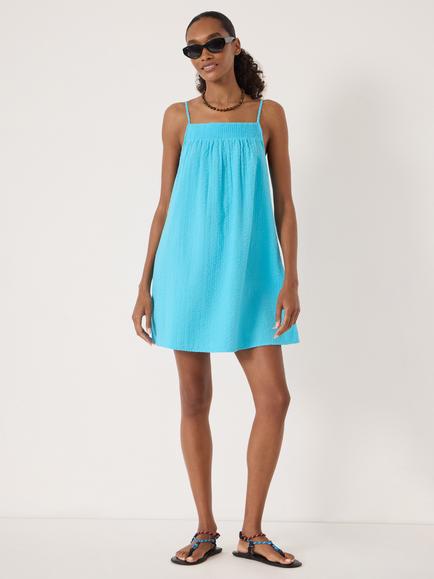HUSH Carmen Seersucker Beach Mini Dress, Turquoise Blue