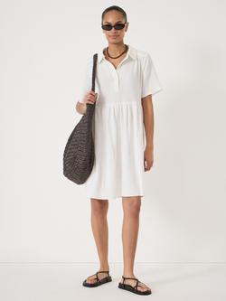 HUSH Cotton Cheesecloth Polo Dress, White, White