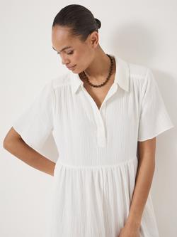 HUSH Cotton Cheesecloth Polo Dress, White - view 2, White