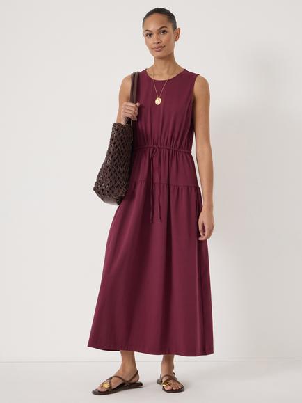 HUSH Ori V Neck Sleeveless Cotton Blend Maxi Dress, Maroon Red, Maroon Red