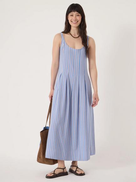 HUSH Sephy Striped Pleat Release Air Flow Dress, Red/Blue, Red/Blue